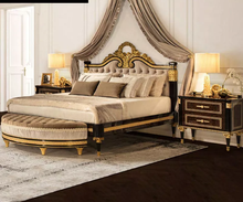Load image into Gallery viewer, Modern european Italian French solid wood genuine leather bed Fashion Carved luxurious bed french bedroom furniture