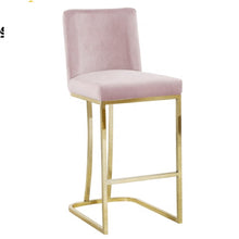 Charger l'image dans la galerie, Modern barstool metal legs blue velvet bar chair