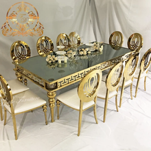 Load image into Gallery viewer, Solar led luxury stainless metal base rectangle glass table