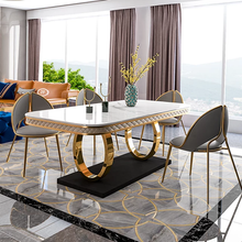 Load image into Gallery viewer, Stainless Steel Long Restaurant Dining Table Electroplated Gold Slate Marble