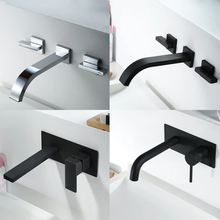 Lade das Bild in den Galerie-Viewer, Wall-Mounted Brass Black Hot and Cold Wash Basin Mixer