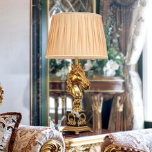 Load image into Gallery viewer, crystal table lamp hand-made light in lost-wax with french style of classic light brass shade cloth lampshade