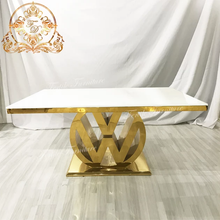 Load image into Gallery viewer, Decoration Wedding Furniture White Glass Sweetheart Gold Dining Table