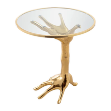 Lade das Bild in den Galerie-Viewer, Italian Decorative Round Tempered Glass Top Brass Palm Coffee Table Brass Side Table