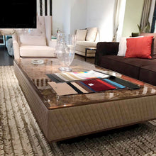 Load image into Gallery viewer, Living room antique luxury coffee table leather stainless steel rectangle center tea table