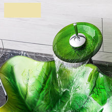 Load image into Gallery viewer, Green Unique Design Vanity Top Glass Face Wash Water Basin Toilet Sink with Tap Glass Basin Vanity Tempered