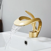 Lade das Bild in den Galerie-Viewer, Luxury Waterfall Art Basin Faucet Cold Heat Single Hole Brass Bathroom Lavatory Wash Hand Basin Tap