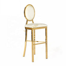 Load image into Gallery viewer, Modern hotel furniture factory stainless steel wedding chair high bar stool metal leather bar chair for sale