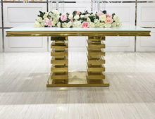 Load image into Gallery viewer, White Tempered Glass Top Metal Sweetheart Royal Design Dining Table Sets