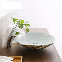 Load image into Gallery viewer, High Quality Custom White Shell Counter Top Solid Surface Bathroom Cabinet Basin Vanity Wash Basin Sink with Faucet and Pop Up Drainer Included