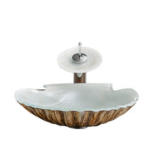 Load image into Gallery viewer, High Quality Custom White Shell Counter Top Solid Surface Bathroom Cabinet Basin Vanity Wash Basin Sink with Faucet and Pop Up Drainer Included