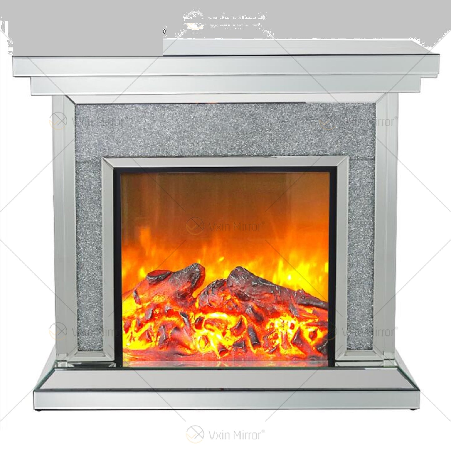 Crushed Diamond Mirrored Fireplace