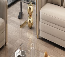 Load image into Gallery viewer, Modern living room gold sliver metal stainless steel sofa glass bed Tempered Glass