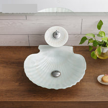 Load image into Gallery viewer, High Quality Custom White Shell Counter Top Solid Surface Bathroom Cabinet Basin Vanity Wash Basin Sink with Faucet and Pop Up Drainer Included