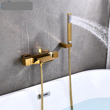 Cargar imagen en el visor de la galería, Bathroom Wall Mounted Bath Shower Faucets Set Double Handles Brass Gold Bathtub Faucets