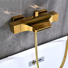 Cargar imagen en el visor de la galería, Bathroom Wall Mounted Bath Shower Faucets Set Double Handles Brass Gold Bathtub Faucets