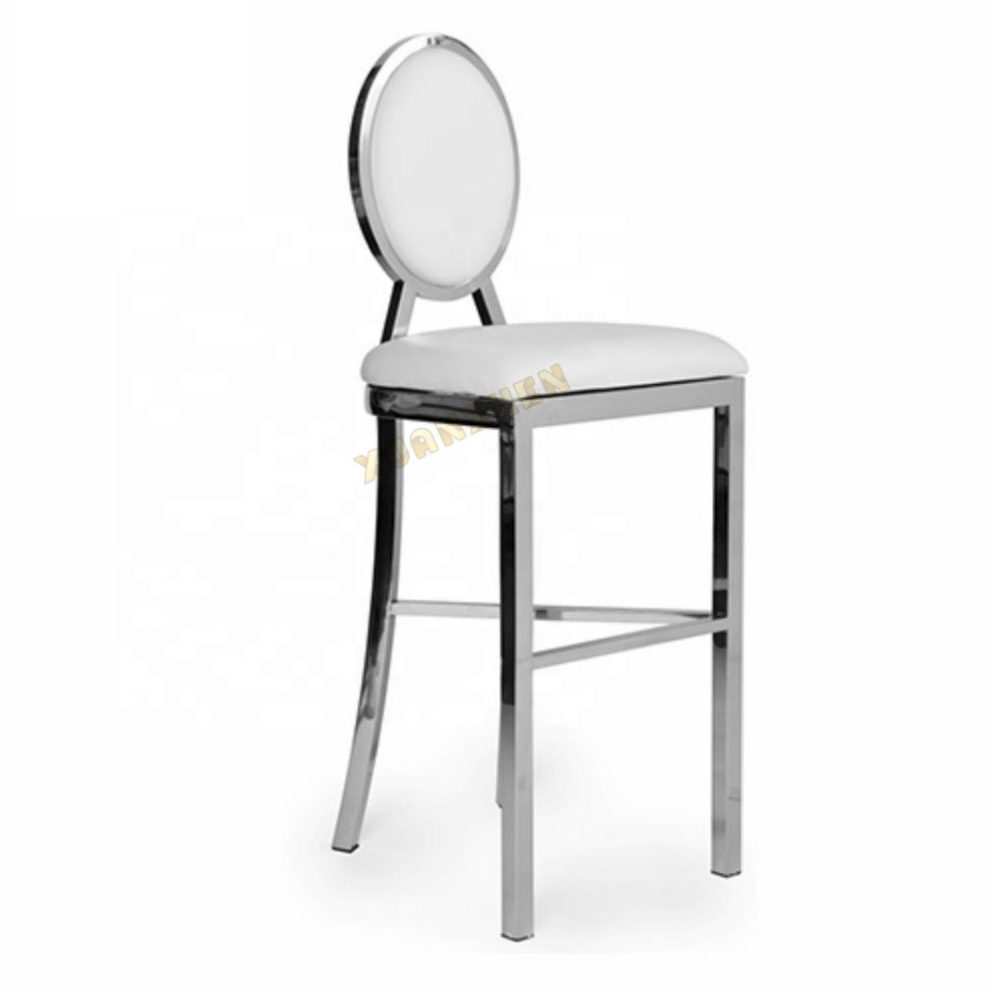 Modern hotel furniture factory stainless steel wedding chair high bar stool metal leather bar chair for sale