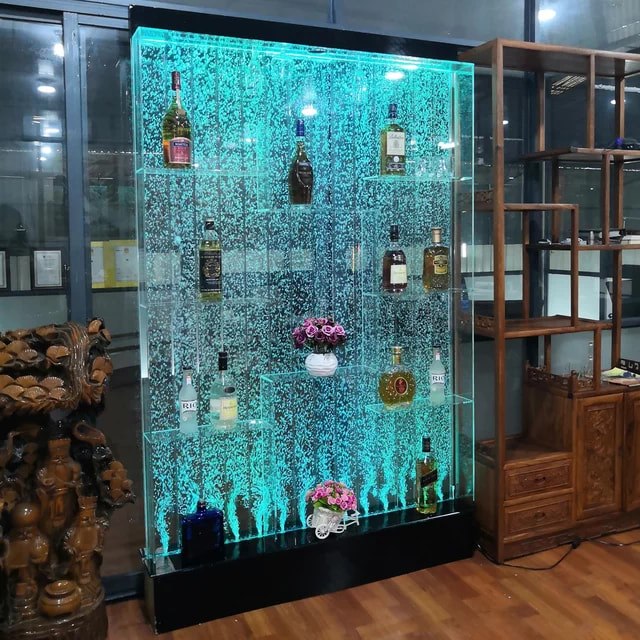 Home Wine Bar Cabinet Furniture Colorful Acrylic Water Bubble Wall Led Wine Cabinet