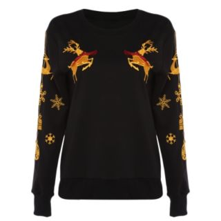 Women Ladies Authentic Female Christmas Theme Embroidered Long Sleeve Sweatshirt Sweater Pullover