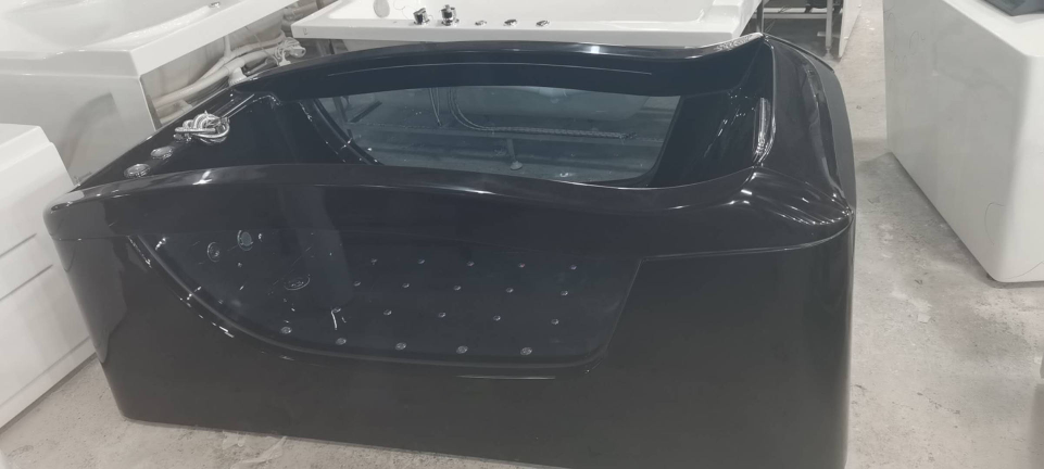 Waterfall Mini Jacuzzi Black Bathtub with Left and Right Waterfall Led Light