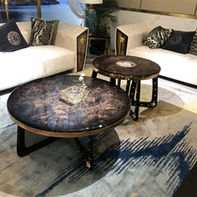 Lade das Bild in den Galerie-Viewer, Luxury Italian Style Living Room Round Coffee Table Set of 2 with Black Wooden top and Metal Base