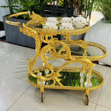 Load image into Gallery viewer, European Classic Trolley Wedding Decoration Golden Dining Cart Luxury Bar 3-Floor Trolley