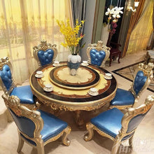 Load image into Gallery viewer, golden foil hand carved Italian style dining room furniture round dining table