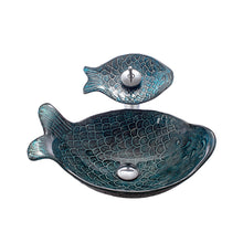Load image into Gallery viewer, Glass Table Top Sink for Bathroom Vessel Blue Fish Shape with Faucet and Pop Up Drainer Included Basins Sink