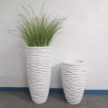Load image into Gallery viewer, Modern Style Embossed Decorative Flower Vase White Fiberglass pots Bucket Shape Planter