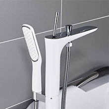 Cargar imagen en el visor de la galería, White Chrome Bathroom Floor Standing Mount Bath Tub Sink Faucet Mixer