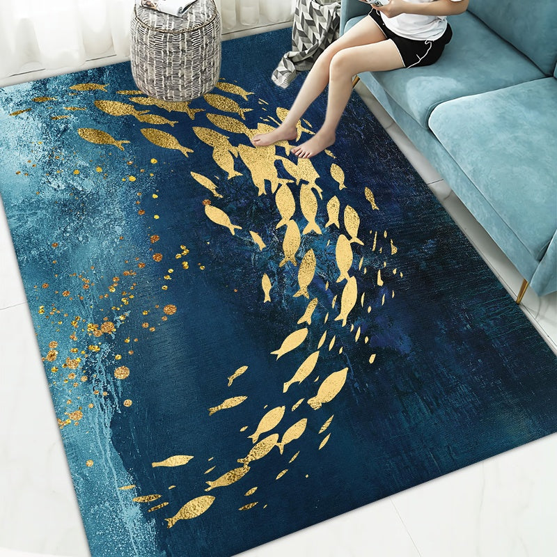 Carpet Washable Nylon Modern Blue Rug