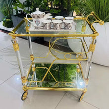 Load image into Gallery viewer, Hotel Restaurant Trolley Golden Copper Tray Cart