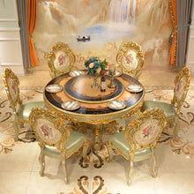 Cargar imagen en el visor de la galería, solid oak royal dining table gold, dining room set luxury round italian dining table luxury, marble dining table set 8 seater