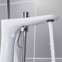 Cargar imagen en el visor de la galería, White Chrome Bathroom Floor Standing Mount Bath Tub Sink Faucet Mixer