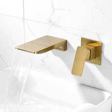 Charger l'image dans la galerie, Brushed gold Wall mounted waterfall basin faucet with drain bathroom sink accessories