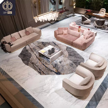 Load image into Gallery viewer, Italian luxury sofa set living room furniture upholstery split back micro chenille fabric latest design sofa