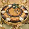 Cargar imagen en el visor de la galería, solid oak royal dining table gold, dining room set luxury round italian dining table luxury, marble dining table set 8 seater
