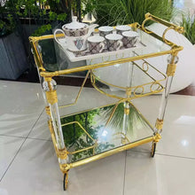 Load image into Gallery viewer, Hotel Restaurant Trolley Golden Copper Tray Cart