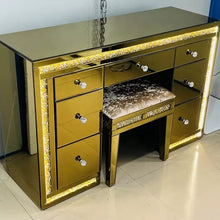 Load image into Gallery viewer, Modern Dressing Table for Bedroom with Mirror Gold Table Glass With drawer and Chair