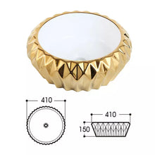 Load image into Gallery viewer, Gold Basin Sink Diamond Round Electroplated Porcelain Golden Bathroom Washbasin Countertop Sink