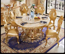 Load image into Gallery viewer, golden foil hand carved Italian style dining room furniture round dining table