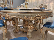 Load image into Gallery viewer, golden foil hand carved Italian style dining room furniture round dining table
