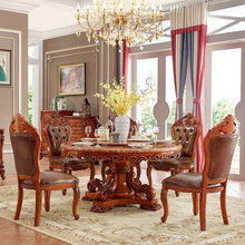 Load image into Gallery viewer, classic extendable wooden carved dining table set for 10, marble or wood top dining room set