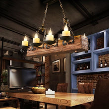 Load image into Gallery viewer, loft Hanging retro Chandelier Rustic Candlestick Pendant wood Antique lights Creative Led Vintage boat Wooden home lamp lighting