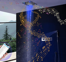 Load image into Gallery viewer, 15inch Shower Head Built in Ceiling Shower with Led Lights Stainless Steel Bluetooth Speaker Built In