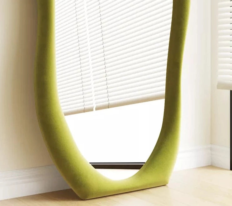 Unique design modern wave shape mirror whole-length mirror with plywood frame for living room