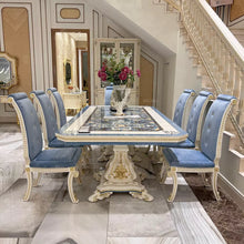 Load image into Gallery viewer, Luxury Italian European classic French country royal style solid wooden carving rectangular dining table and chairs set
