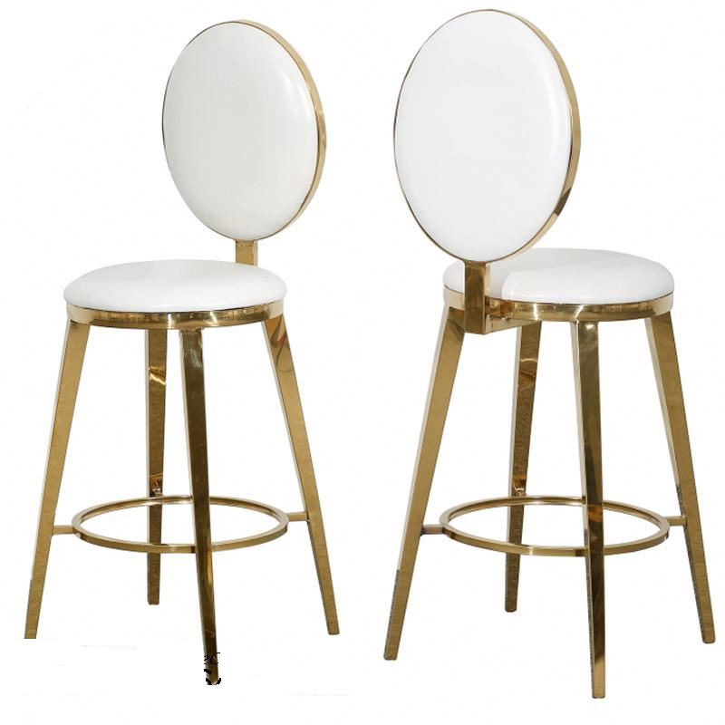 Stainless Steel Gold White Pu Leather Bar Chair Electroplated High Bar Stool Chairs