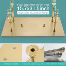Charger l'image dans la galerie, 16 Inches Brushed Gold Bathroom Shower System LED Rainfall Shower Combo Set Wall Mounted