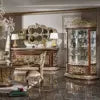Load image into Gallery viewer, golden foil hand carved Italian style dining room furniture round dining table luxury dining set